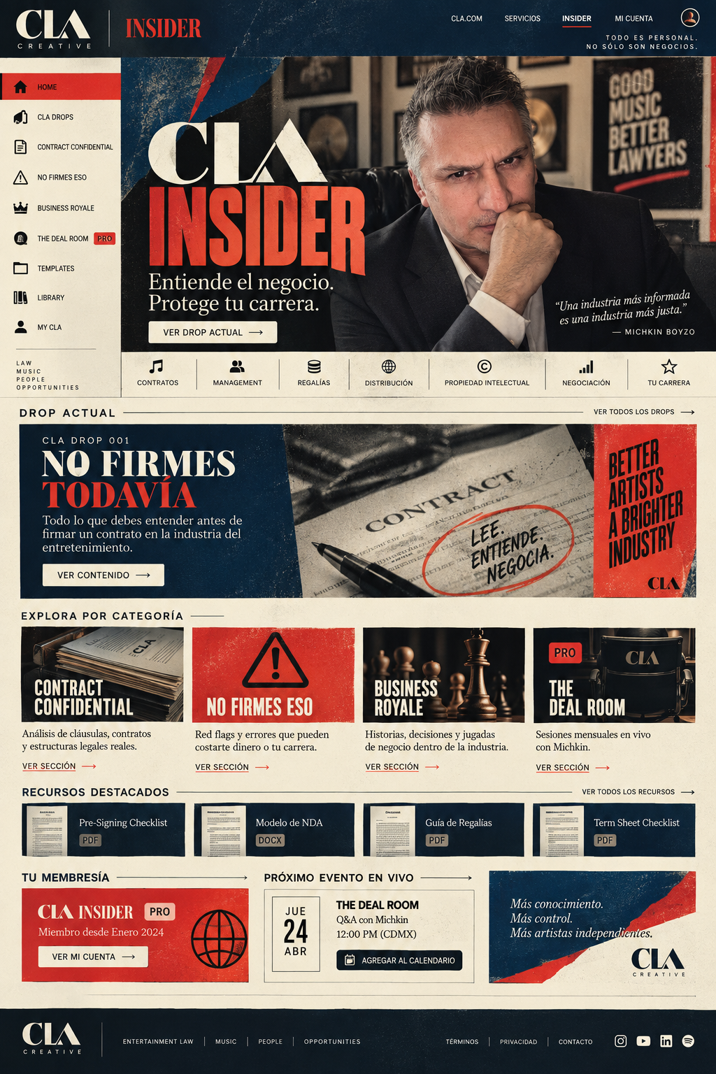 Vista de trabajo de la plataforma CLA Insider
